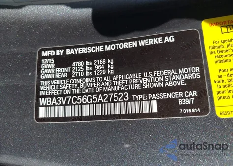 2016 BMW 428I из США, поврежденный, VIN WBA3V7C56G5A27523